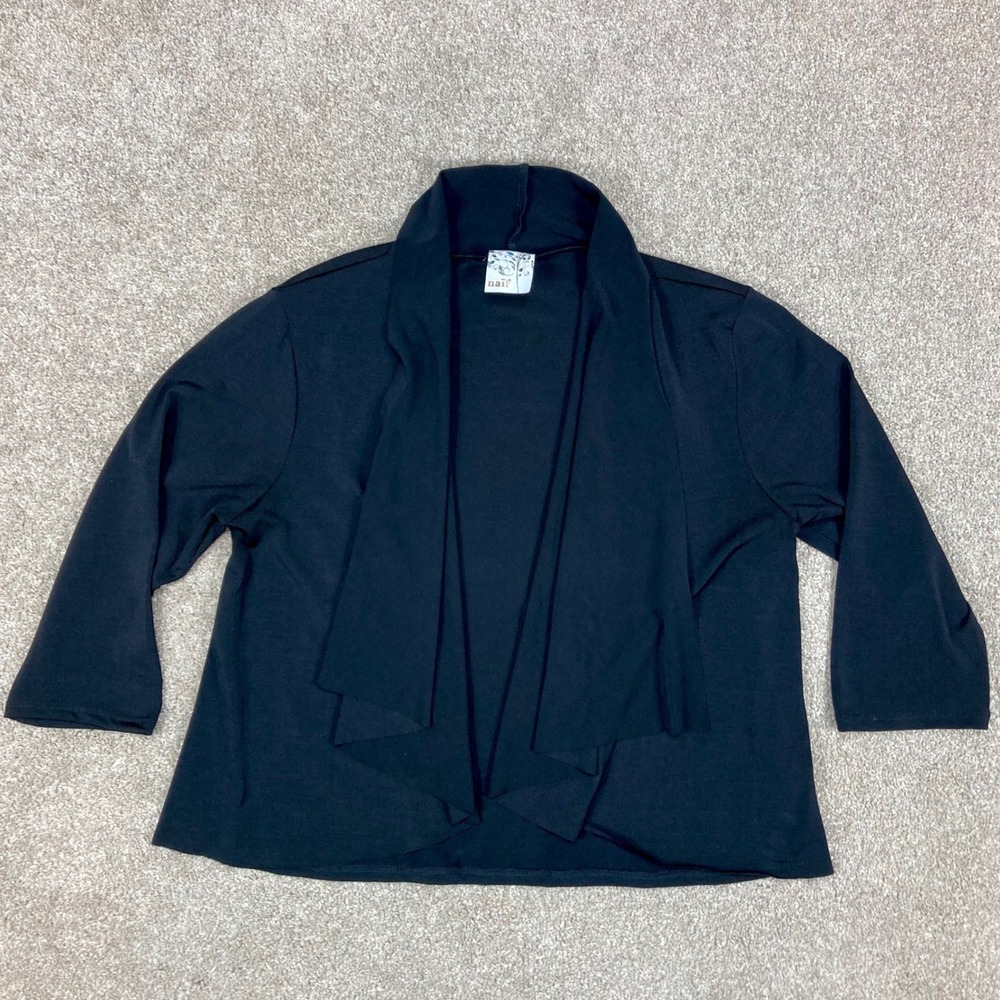 Naif Waterfall Open Front Cardigan Women S Black 3/4 Sleeve Layering Minimalist